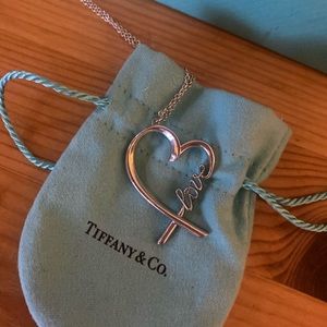 Tiffany EP Picasso love script necklace.